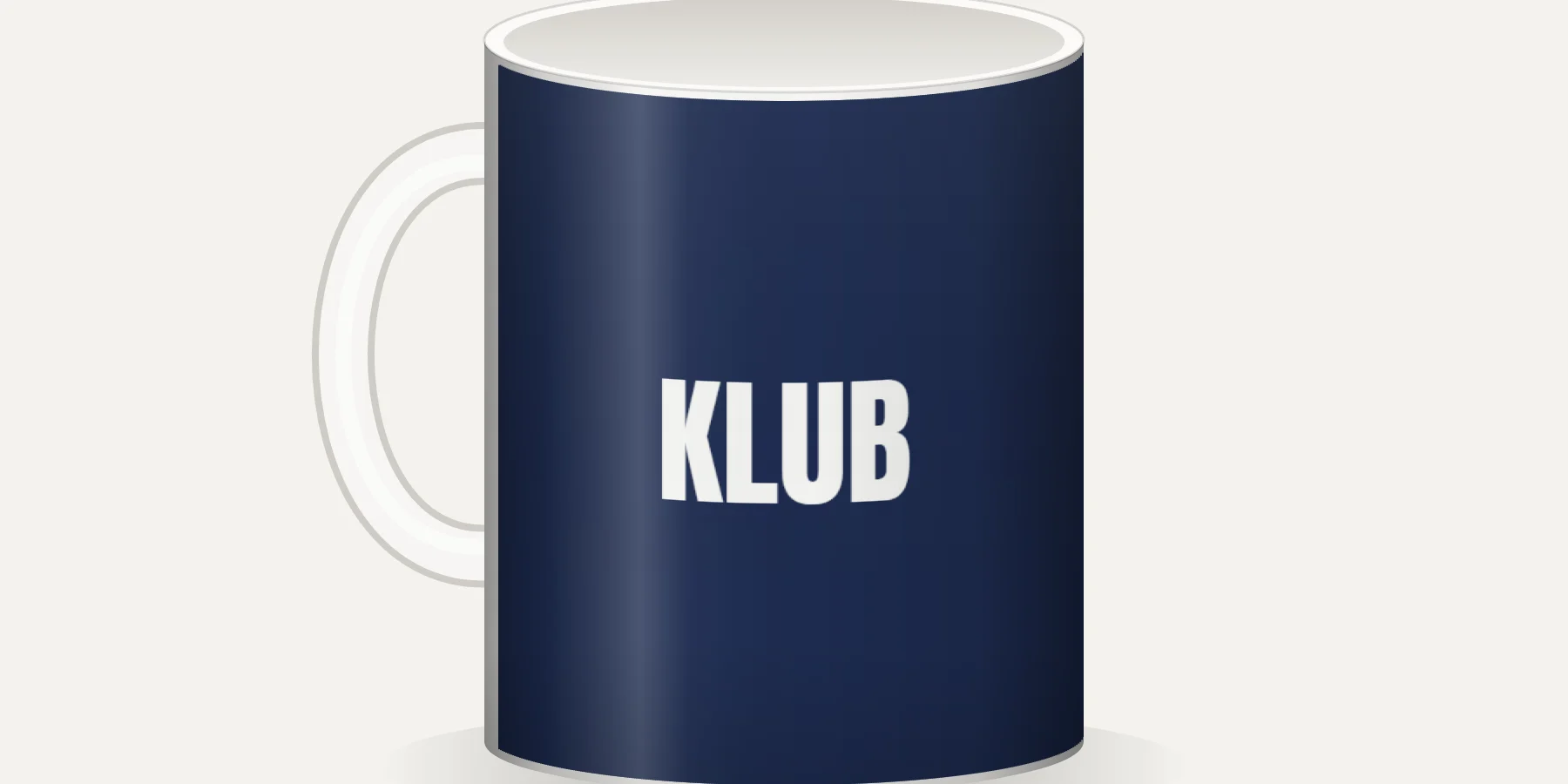 Podgląd z konfiguratora: granatowy kubek z napisem KLUB