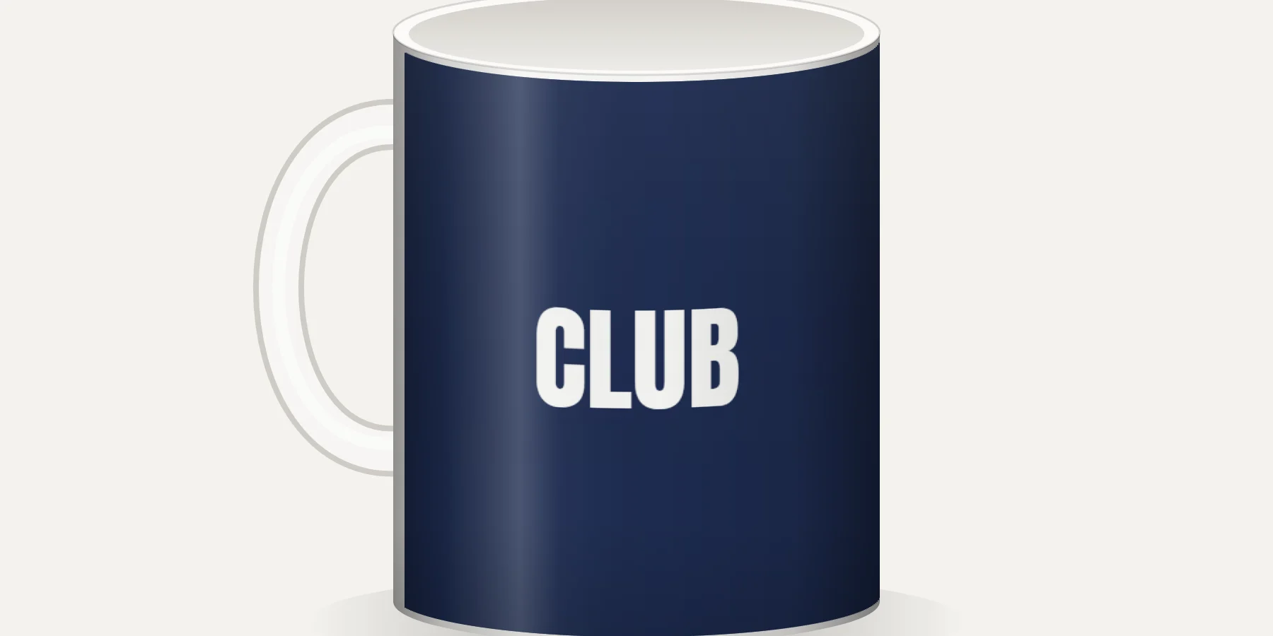 Online designer preview: navy mug with CLUB lettering